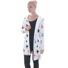 Sky Birds - Airplanes Longline Hooded Cardigan by ConteMonfrey