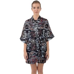 Autumn Patterns Half Sleeve Satin Kimono  by kaleidomarblingart