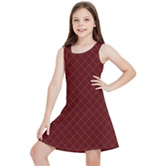 Diagonal Dark Red Small Plaids Geometric  Kids  Lightweight Sleeveless Dress by ConteMonfrey