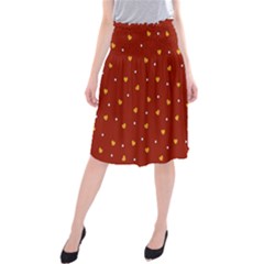 Red Yellow Love Heart Valentine Midi Beach Skirt by Ravend