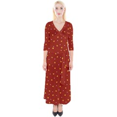 Red Yellow Love Heart Valentine Quarter Sleeve Wrap Maxi Dress by Ravend