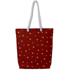 Red Yellow Love Heart Valentine Full Print Rope Handle Tote (small) by Ravend