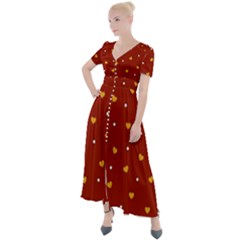 Red Yellow Love Heart Valentine Button Up Short Sleeve Maxi Dress by Ravend