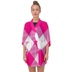 Pink And White Diagonal Plaids Half Sleeve Chiffon Kimono by ConteMonfrey