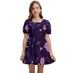 Monstera Leaves Plant Tropical Nature Kids  Short Sleeve Dolly Dress by Ravend