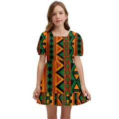 African Pattern Texture Kids  Short Sleeve Dolly Dress by Ravend