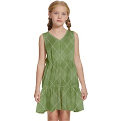 Discreet Green Tea Plaids Kids  Sleeveless Tiered Mini Dress by ConteMonfrey