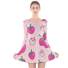 Seamless-strawberry-fruit-pattern-background Long Sleeve Velvet Skater Dress by Wegoenart