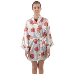 Strawberries Pattern Design Long Sleeve Satin Kimono by Wegoenart