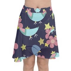 Owl Star Pattern Background Chiffon Wrap Front Skirt by Wegoenart