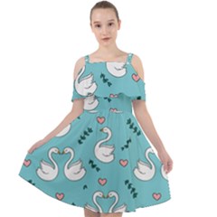 Elegant Swan Pattern Design Cut Out Shoulders Chiffon Dress by Wegoenart