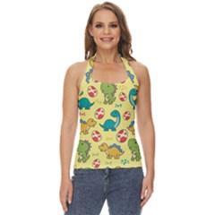 Seamless Pattern With Cute Dinosaurs Character Basic Halter Top by Wegoenart