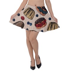 Seamless Pattern With Sweet Cakes Berries Velvet Skater Skirt by Wegoenart