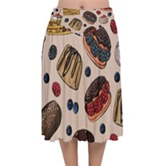 Seamless Pattern With Sweet Cakes Berries Velvet Flared Midi Skirt by Wegoenart