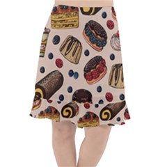 Seamless Pattern With Sweet Cakes Berries Fishtail Chiffon Skirt by Wegoenart