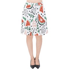 Seamless-vector-pattern-with-watermelons-mint Velvet High Waist Skirt by Wegoenart