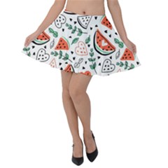 Seamless-vector-pattern-with-watermelons-mint Velvet Skater Skirt by Wegoenart