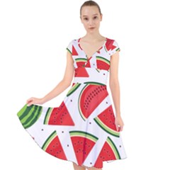 Watermelon Cuties White Cap Sleeve Front Wrap Midi Dress by ConteMonfrey