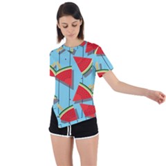 Blue Watermelon Popsicle  Asymmetrical Short Sleeve Sports Tee by ConteMonfrey