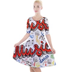 Music-color-elements Quarter Sleeve A-line Dress by Wegoenart