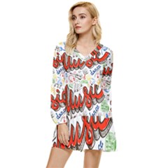 Music-color-elements Tiered Long Sleeve Mini Dress by Wegoenart