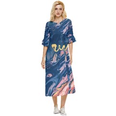 Liquid Abstract Paint Texture Double Cuff Midi Dress by Wegoenart