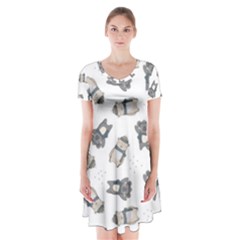 Cute Seamless Pattern With Koala Panda Bear Short Sleeve V-neck Flare Dress by Wegoenart