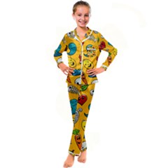 Graffiti Characters Seamless Ornament Kid s Satin Long Sleeve Pajamas Set by Wegoenart