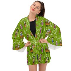 Seamless Pattern With Kids Long Sleeve Kimono by Wegoenart