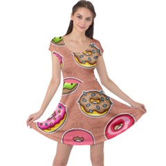 Doughnut Doodle Colorful Seamless Pattern Cap Sleeve Dress by Wegoenart