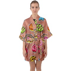 Doughnut Doodle Colorful Seamless Pattern Half Sleeve Satin Kimono  by Wegoenart