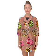 Doughnut Doodle Colorful Seamless Pattern Half Sleeve Chiffon Kimono by Wegoenart