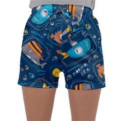 Seamless Pattern Vector Submarine With Sea Animals Cartoon Sleepwear Shorts by Wegoenart