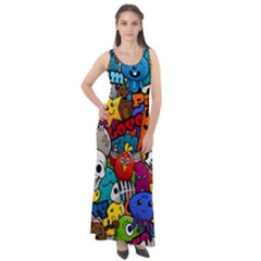 Graffiti Characters Seamless Pattern Sleeveless Velour Maxi Dress by Wegoenart