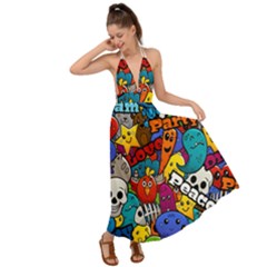 Graffiti Characters Seamless Pattern Backless Maxi Beach Dress by Wegoenart