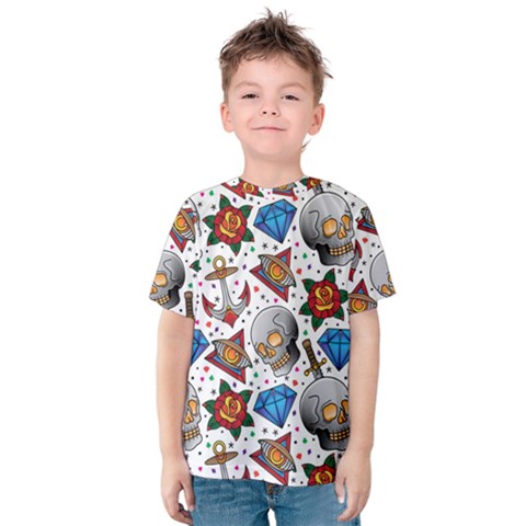 Full Color Flash Tattoo Patterns Kids  Cotton Tee by Wegoenart