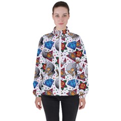 Full Color Flash Tattoo Patterns Women s High Neck Windbreaker by Wegoenart