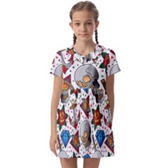 Full Color Flash Tattoo Patterns Kids  Asymmetric Collar Dress by Wegoenart