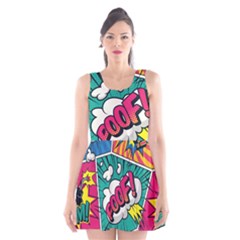 Comic Colorful Seamless Pattern Scoop Neck Skater Dress by Wegoenart