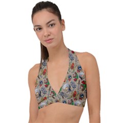 Tattoo Pattern Halter Plunge Bikini Top by Wegoenart