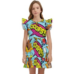 Comic Elements Colorful Seamless Pattern Kids  Winged Sleeve Dress by Wegoenart