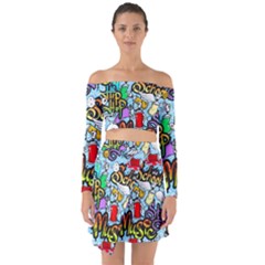 Graffiti Characters Seamless Patterns Off Shoulder Top With Skirt Set by Wegoenart