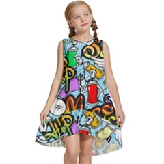 Graffiti Characters Seamless Patterns Kids  Frill Swing Dress by Wegoenart