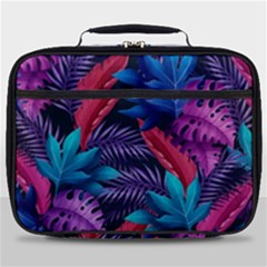 Background With Violet Blue Tropical Leaves Full Print Lunch Bag by Wegoenart