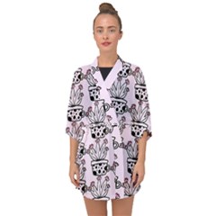 Lovely Cactus With Flower Half Sleeve Chiffon Kimono by ConteMonfrey