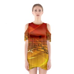 Music Notes Melody Note Sound Shoulder Cutout One Piece Dress by Wegoenart