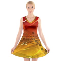 Music Notes Melody Note Sound V-neck Sleeveless Dress by Wegoenart