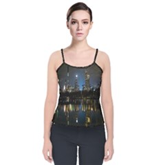 New York Night Central Park Skyscrapers Skyline Velvet Spaghetti Strap Top by Wegoenart