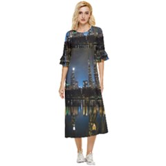 New York Night Central Park Skyscrapers Skyline Double Cuff Midi Dress by Wegoenart