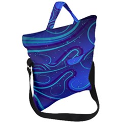 Wavy Abstract Blue Fold Over Handle Tote Bag by Ravend